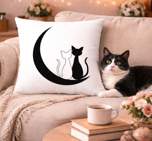 Kussenhoes kat zwart-wit 45x45 cm | Kussenhoezenwinkel