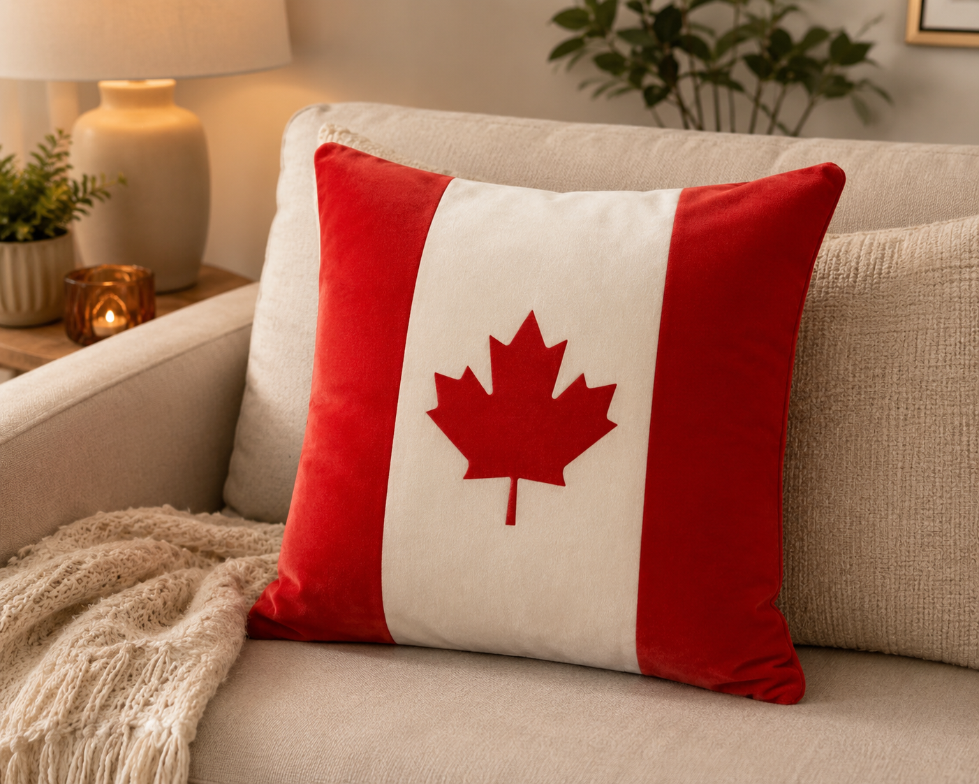 Kussenhoes Canadese Vlag Maple Leaf Velvet 45x45 cm | Kussenhoezenwinkel