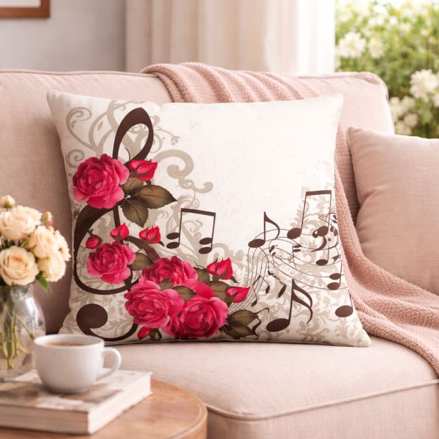 Kussenhoes muziek met bloemen - 45x45 cm