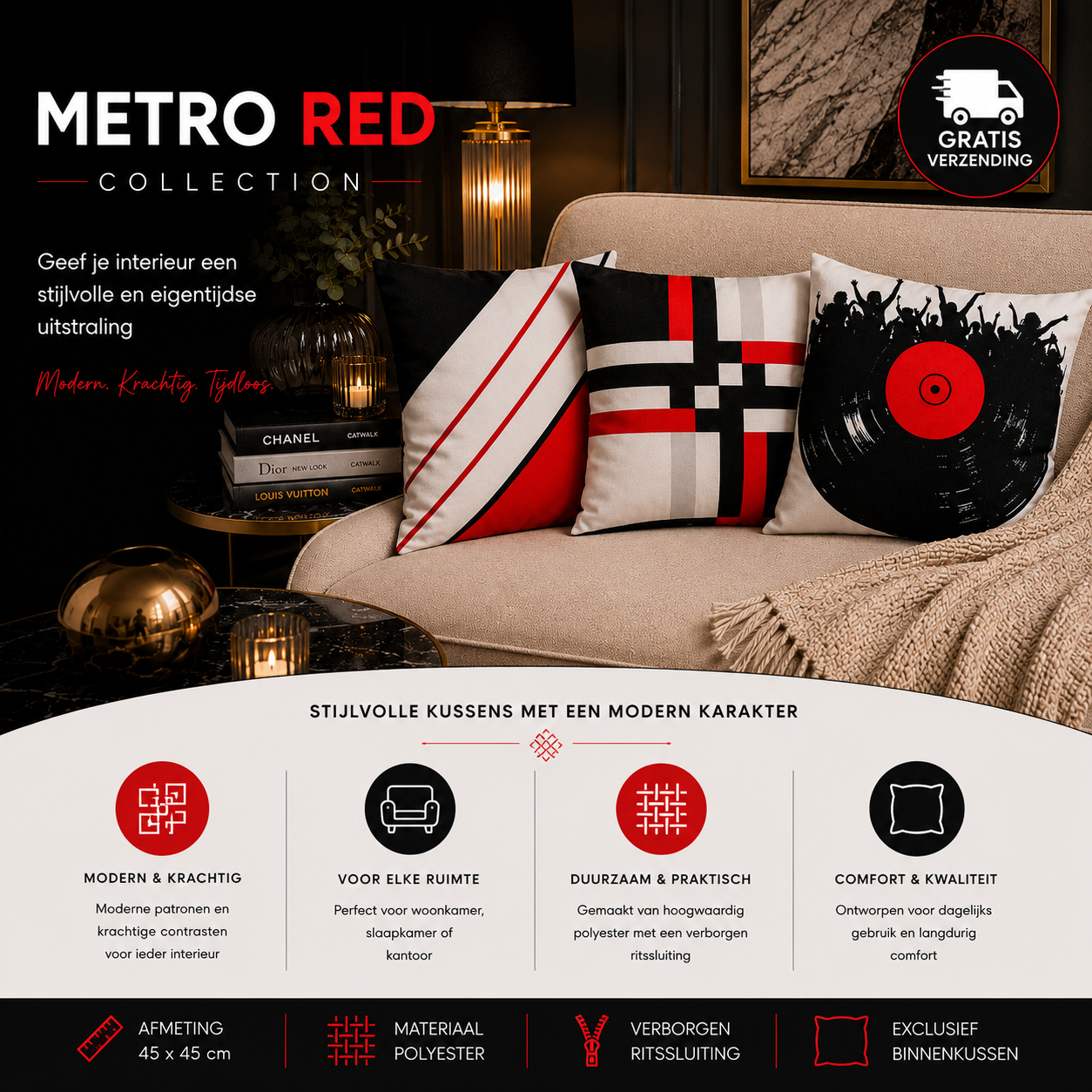 Metro Red Collection Kussenhoes | Kussenhoezenwinkel