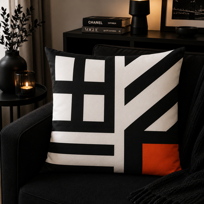 Artistieke designer kussenhoes zwart-oranje 45x45 cm | Kussenhoezenwinkel