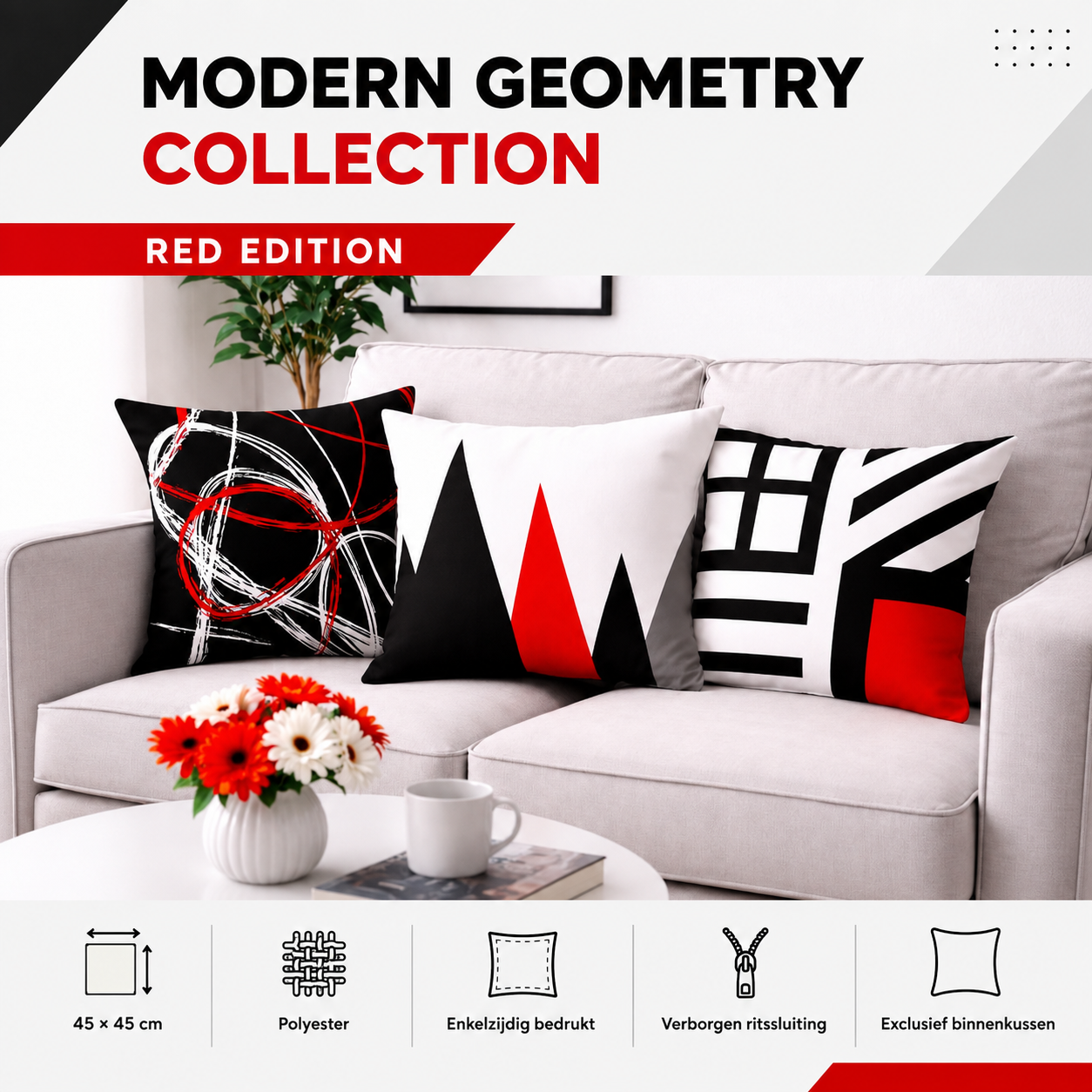 Modern Geometry Collection – Red Edition - 45x45 cm