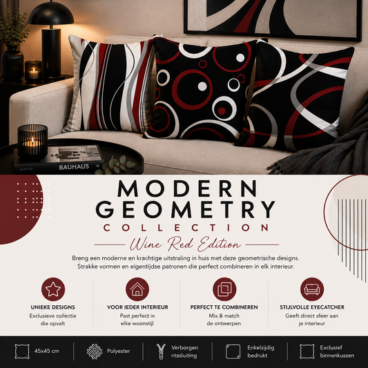 Modern Geometry Collection – Wine Red Edition | Kussenhoezenwinkel
