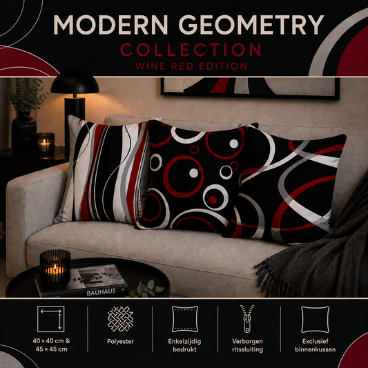 Modern Geometry Collection – Wine Red Edition - diverse afmetingen