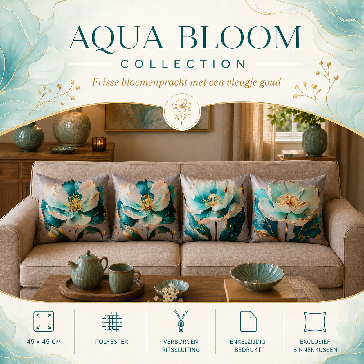 Aqua Bloom Collection | Kussenhoezenwinkel