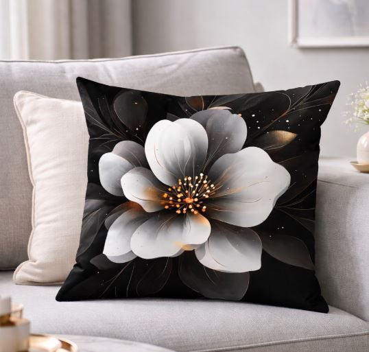 Kussenhoes bloemen zwart-wit - 45x45 cm