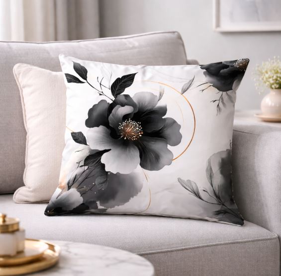 Kussenhoes bloemen zwart-wit - 45x45 cm