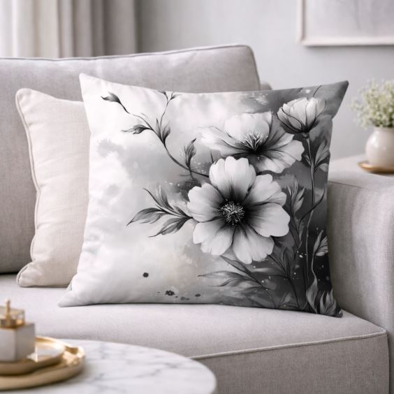 Kussenhoes bloemen zwart-wit - 45x45 cm
