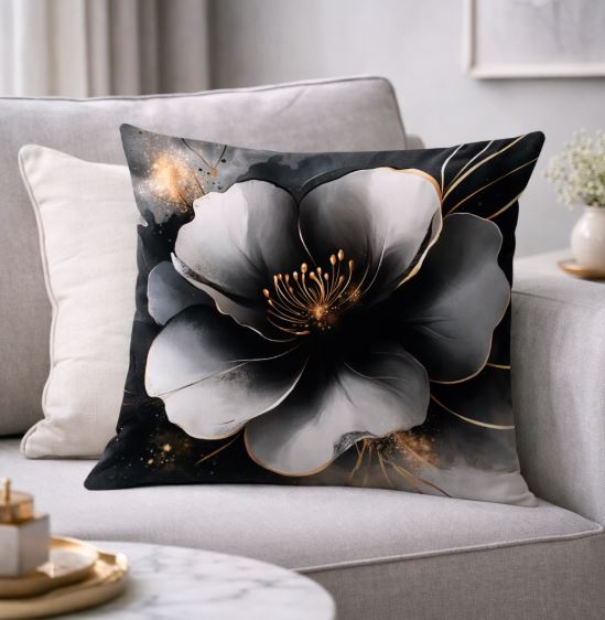 Kussenhoes bloemen zwart-wit - 45x45 cm