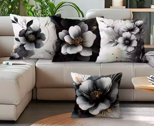 Kussenhoes bloemen zwart-wit - 45x45 cm