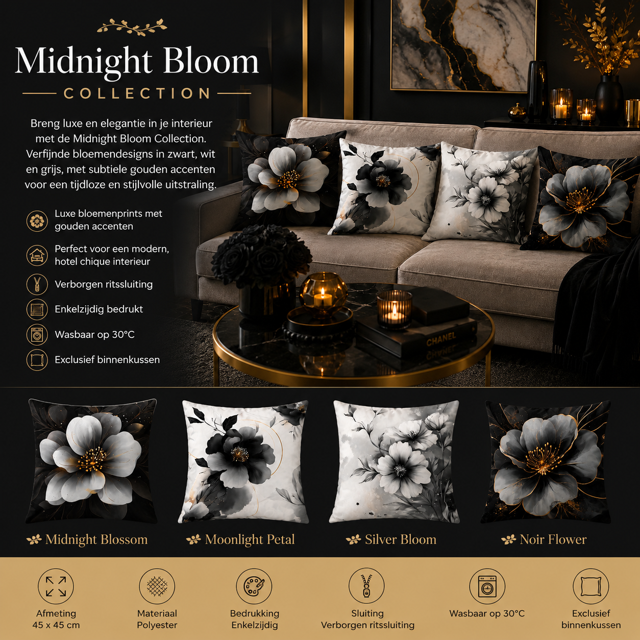Midnight Bloom Collection | Kussenhoezenwinkel