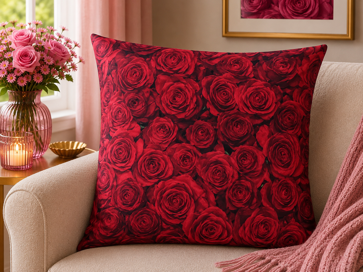 Kussenhoes Rozen Rood 45x45 cm | Kussenhoezenwinkel
