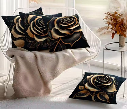 Kussenhoes rozen - zwart-goud - 45x45 cm