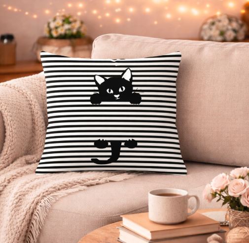Kussenhoes kat zwart-wit 45x45 cm | Kussenhoezenwinkel