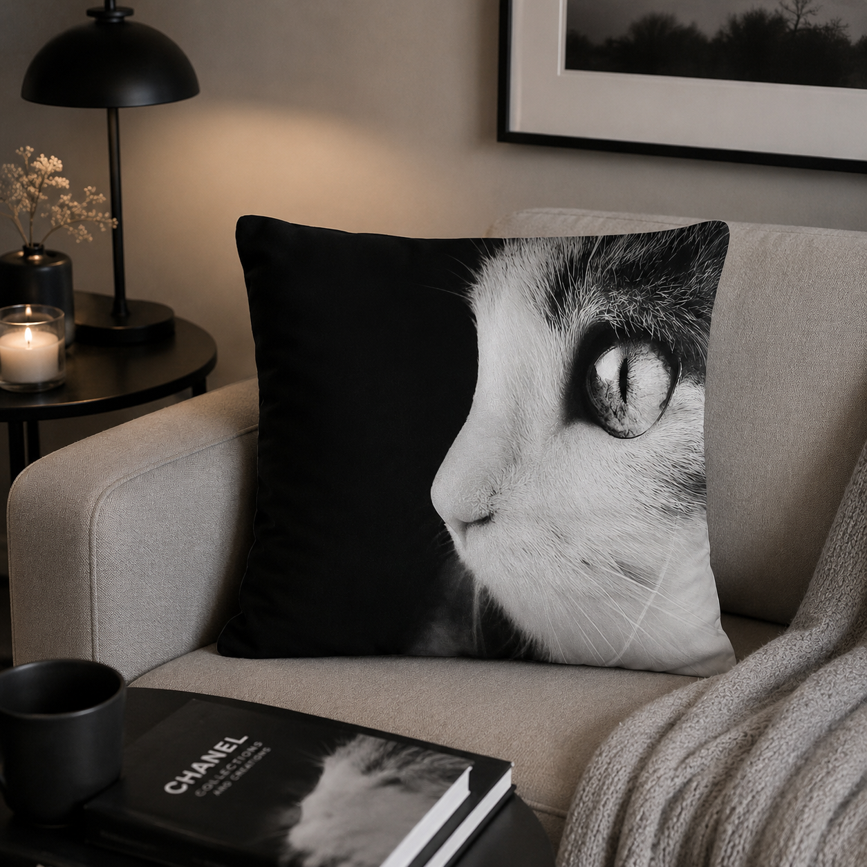 Dieren kussenhoes kat Black and White 45x45 cm | Kussenhoezenwinkel