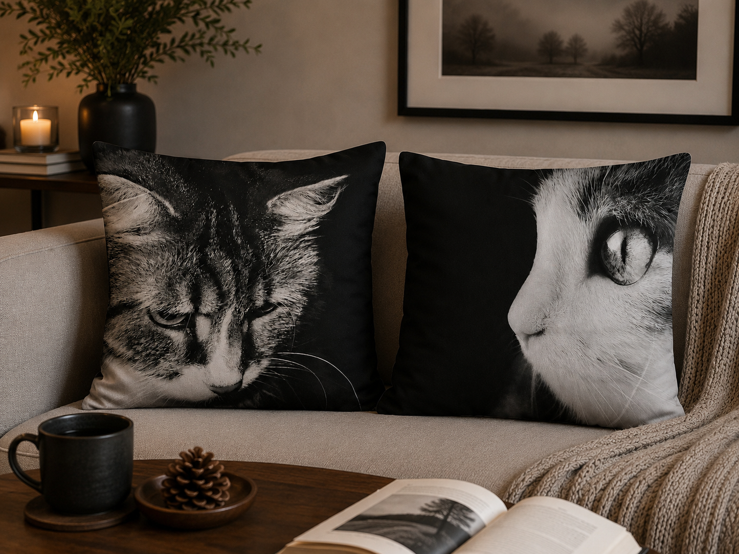 Dieren kussenhoes kat Black and White 45x45 cm | Kussenhoezenwinkel