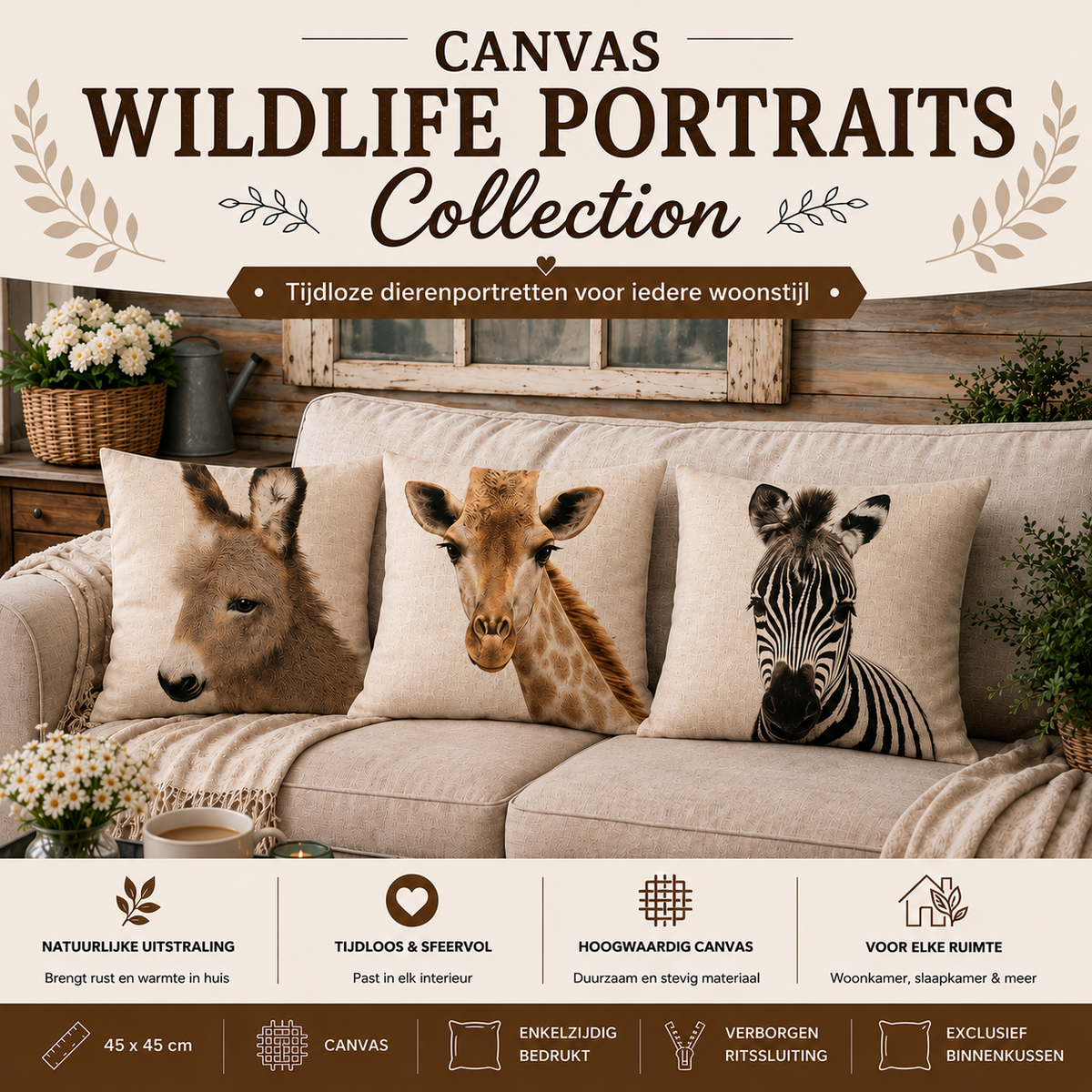 Canvas Wildlife Portraits Collection | Kussenhoezenwinkel