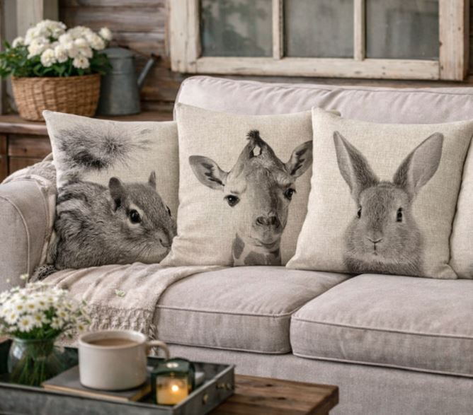 Dieren Kussenhoes Canvas Grijs 45x45 cm | Kussenhoezenwinkel