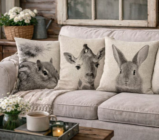 Dieren Kussenhoes Canvas Grijs 45x45 cm | Kussenhoezenwinkel