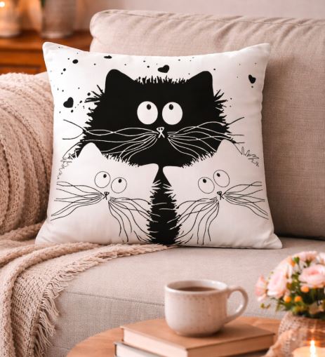 Kussenhoes katten familie 45x45 cm | Kussenhoezenwinkel