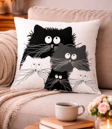 Kussenhoes katten familie 45x45 cm | Kussenhoezenwinkel