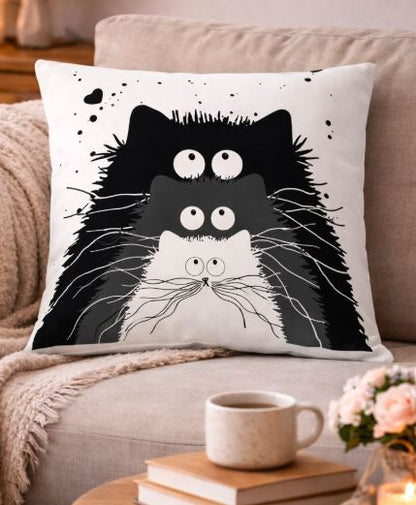 Kussenhoes katten familie 45x45 cm | Kussenhoezenwinkel