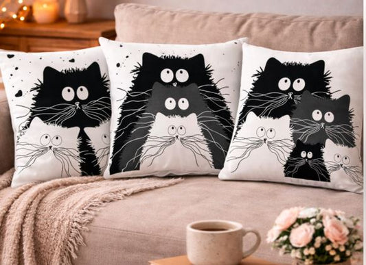 Kussenhoes katten familie 45x45 cm | Kussenhoezenwinkel