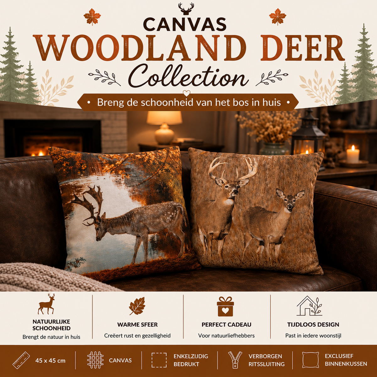 Canvas Woodland Deer Collection | Kussenhoezenwinkel