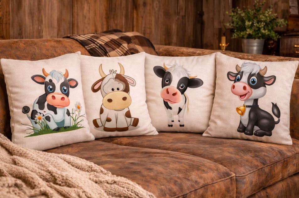 Kussenhoes Koe Cartoon - Dieren Sierkussen 45x45 cm | Kussenhoezenwinkel