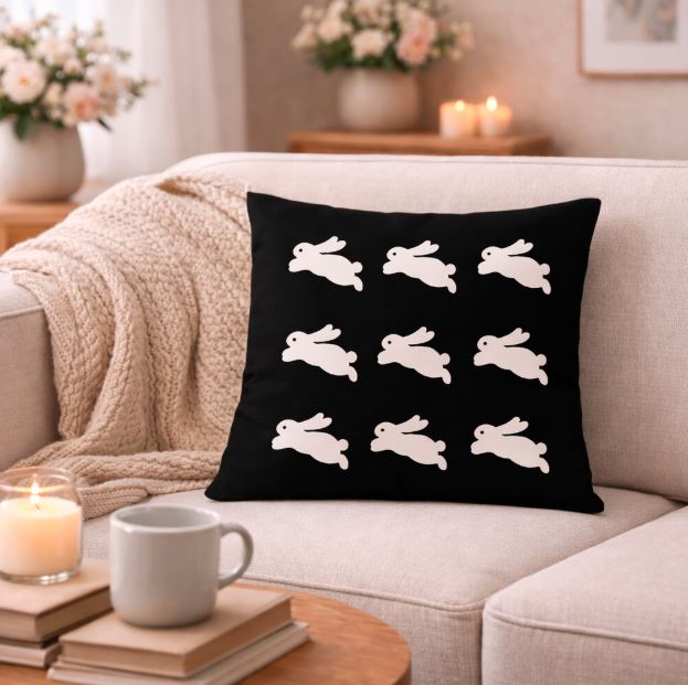 Kussenhoes konijnen black & white 45x45 cm | Kussenhoezenwinkel