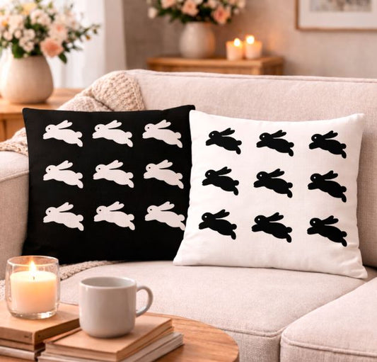 Kussenhoes konijnen black & white 45x45 cm | Kussenhoezenwinkel