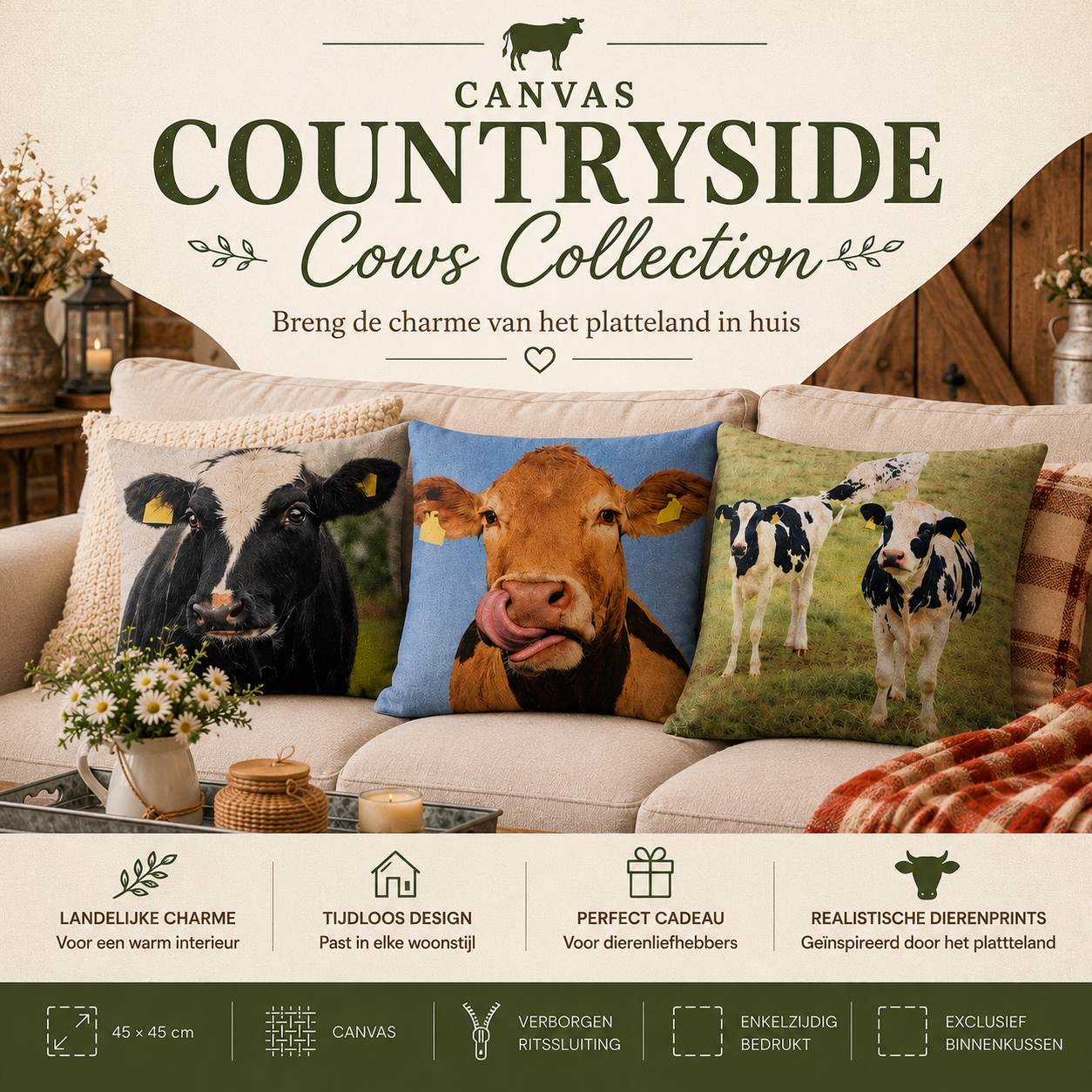Canvas Countryside Cows Collection | Kussenhoezenwinkel