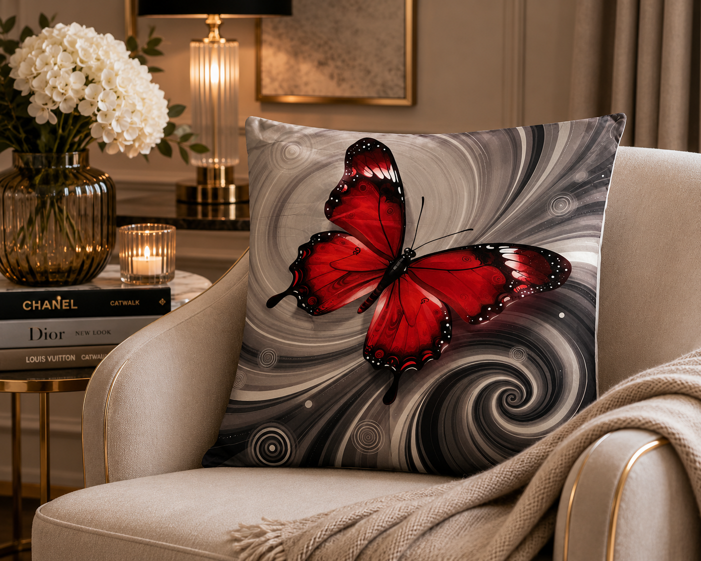 Kussenhoes Rode Vlinder 45x45 cm | Kussenhoezenwinkel