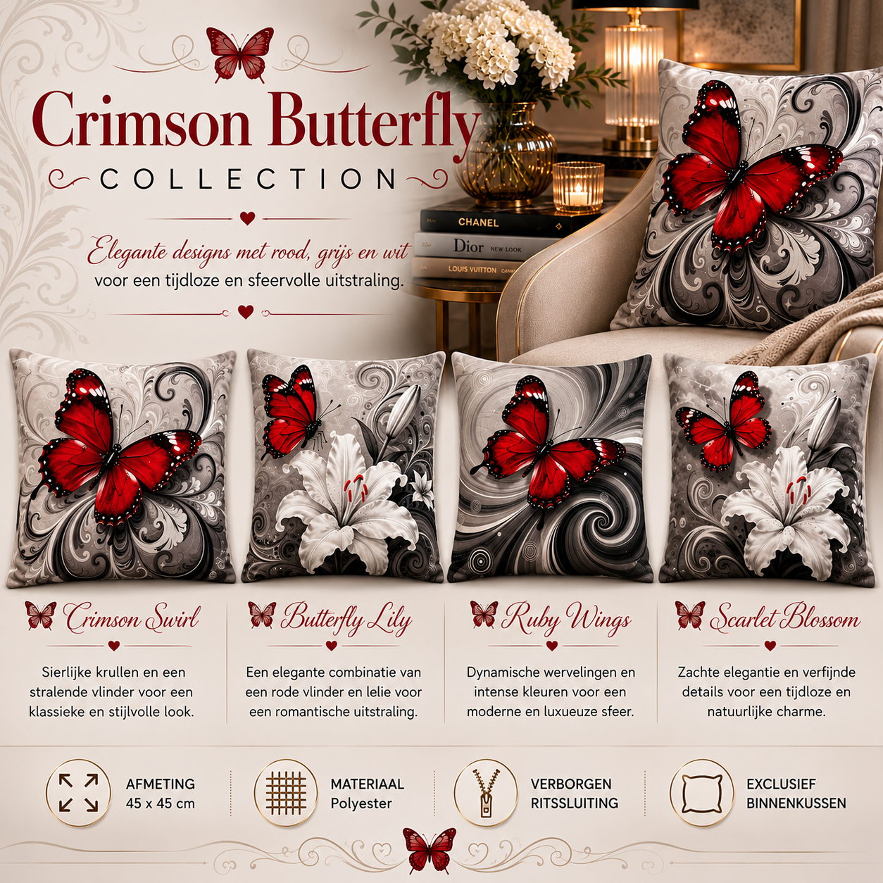 Crimson Butterfly Collection | Kussenhoezenwinkel