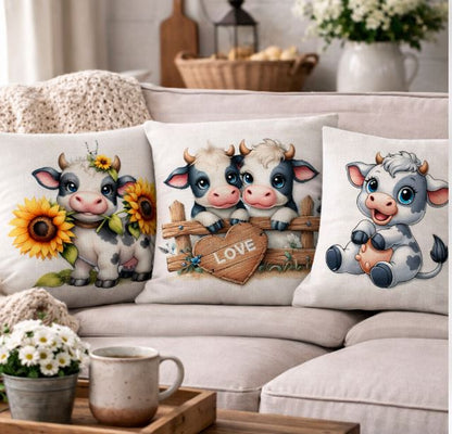 Dieren kussenhoes schattige koetjes 45x45 cm | Kussenhoezenwinkel