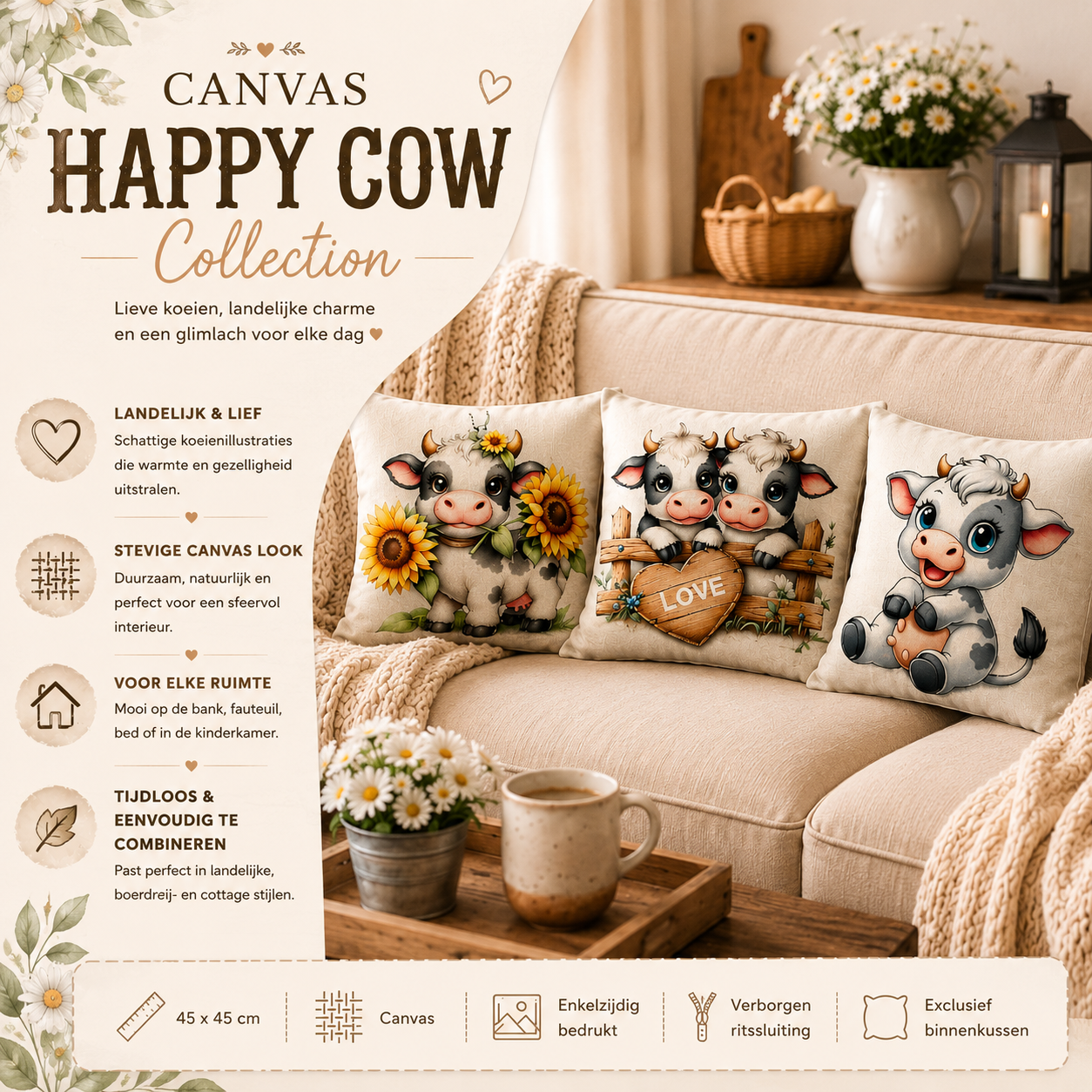 Canvas Happy Cow Collection | Kussenhoezenwinkel