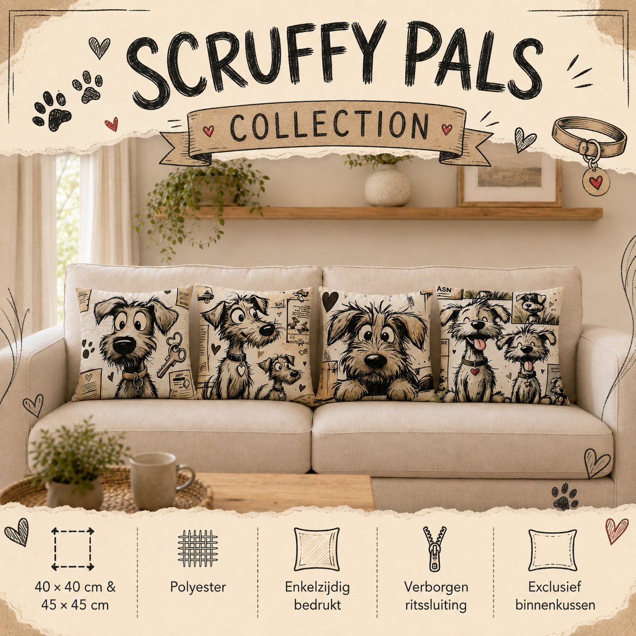 Scruffy Pals Collection | Kussenhoezenwinkel