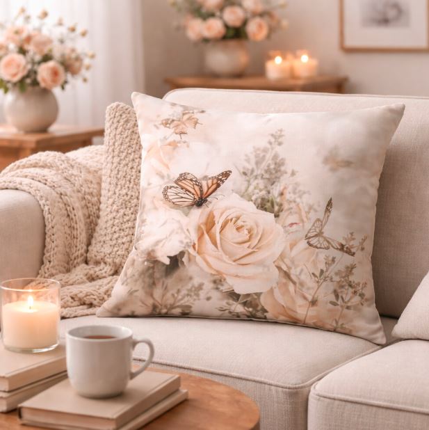 Luxe kussenhoes vlinders & bloemen 45x45 cm | Kussenhoezenwinkel