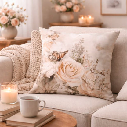 Luxe kussenhoes vlinders & bloemen 45x45 cm | Kussenhoezenwinkel
