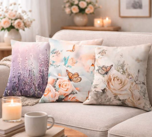 Luxe kussenhoes vlinders & bloemen 45x45 cm | Kussenhoezenwinkel
