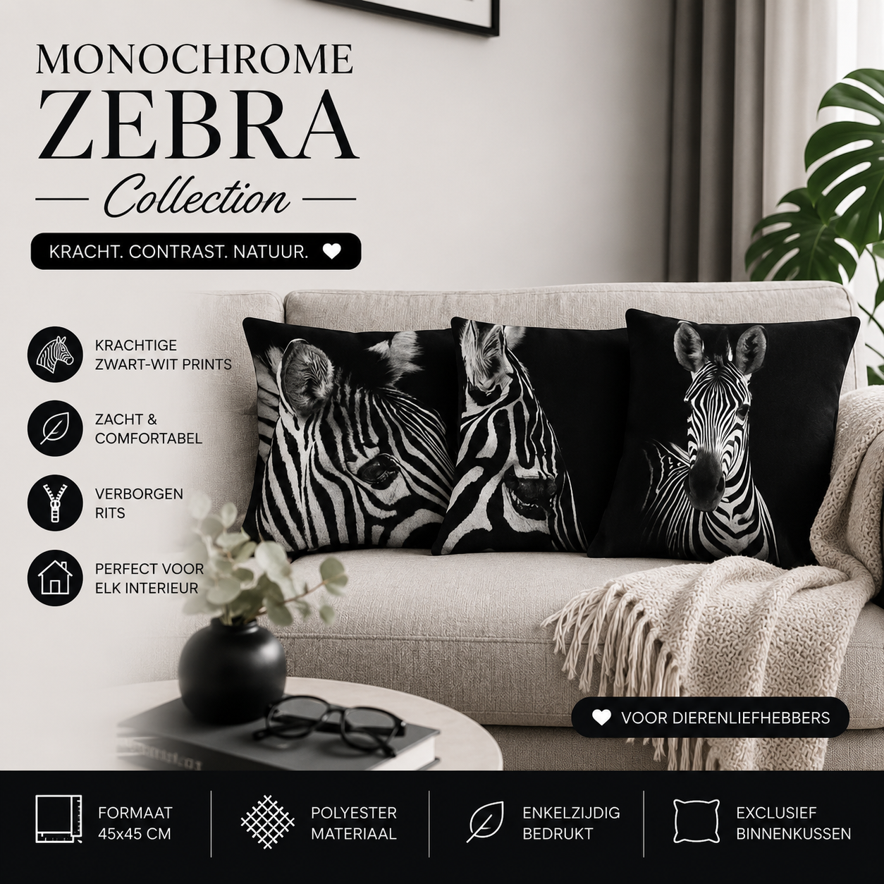 Monochrome Zebra Collection | Kussenhoezenwinkel