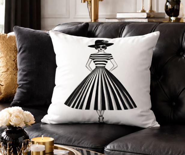Fashion lady kussenhoes black & white 45x45 cm | Kussenhoezenwinkel