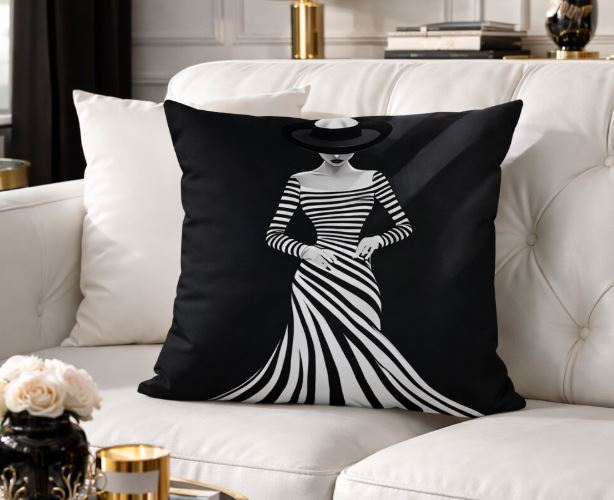 Fashion lady kussenhoes black & white 45x45 cm | Kussenhoezenwinkel