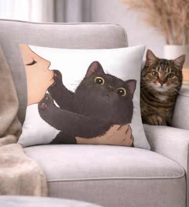 Don't kiss me! kussenhoes kat - kattenkussen