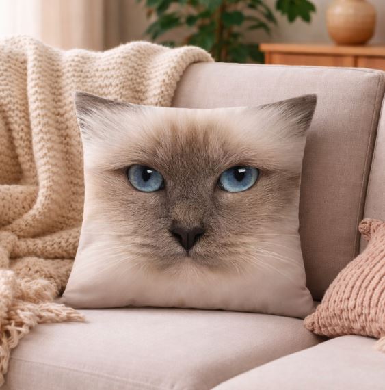 Kussenhoes kattenkop close-up print 45x45 cm | Kussenhoezenwinkel