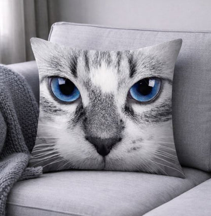 Kussenhoes kattenkop close-up print 45x45 cm | Kussenhoezenwinkel