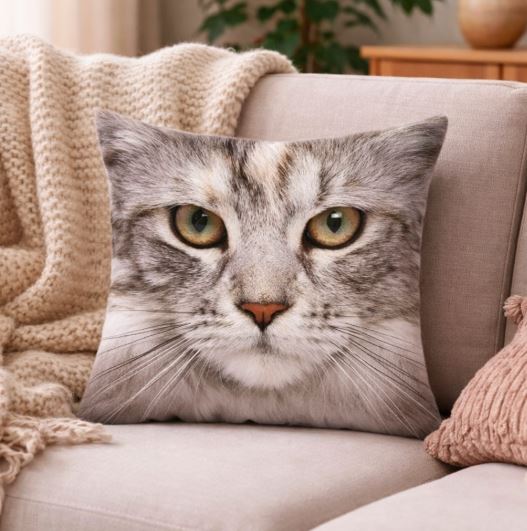 Kussenhoes kattenkop close-up print 45x45 cm | Kussenhoezenwinkel
