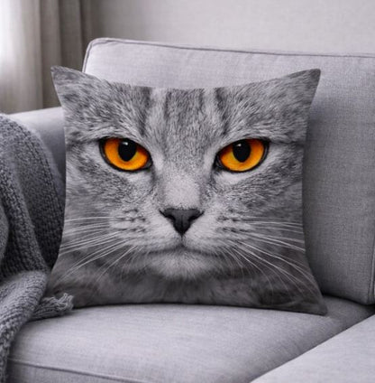 Kussenhoes kattenkop close-up print 45x45 cm | Kussenhoezenwinkel