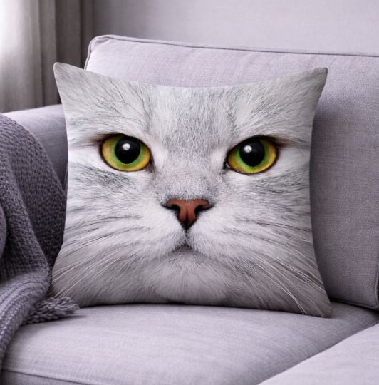 Kussenhoes kattenkop close-up print 45x45 cm | Kussenhoezenwinkel