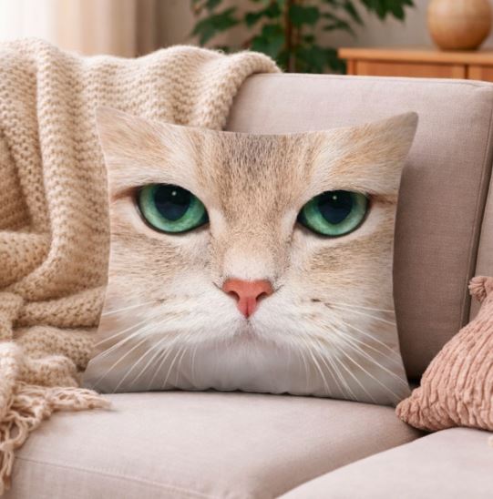 Kussenhoes kattenkop close-up print 45x45 cm | Kussenhoezenwinkel
